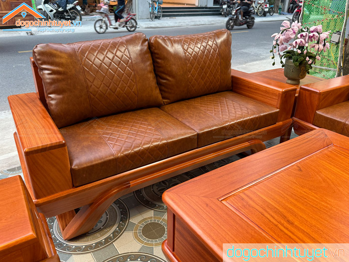 Sofa Gõ Đỏ Chân Thuyền Ngăn Kéo Vát
